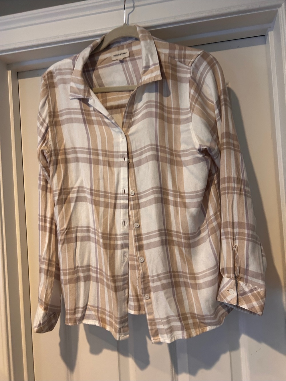 Thread & Supply Men’s Beige and Cream Plaid Button-Down Shirt
